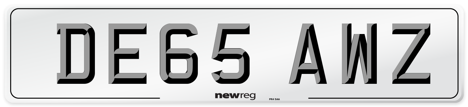 DE65 AWZ Number Plate from New Reg